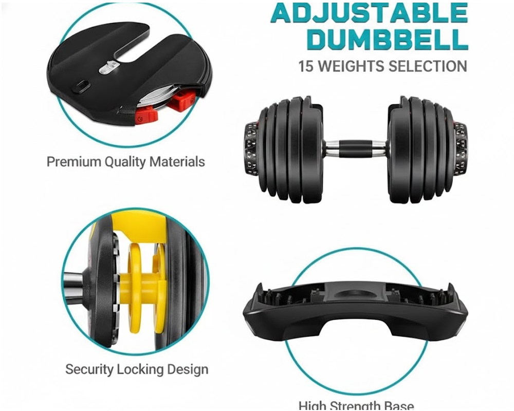 Adjustable Dumbbells 24Kg Pair