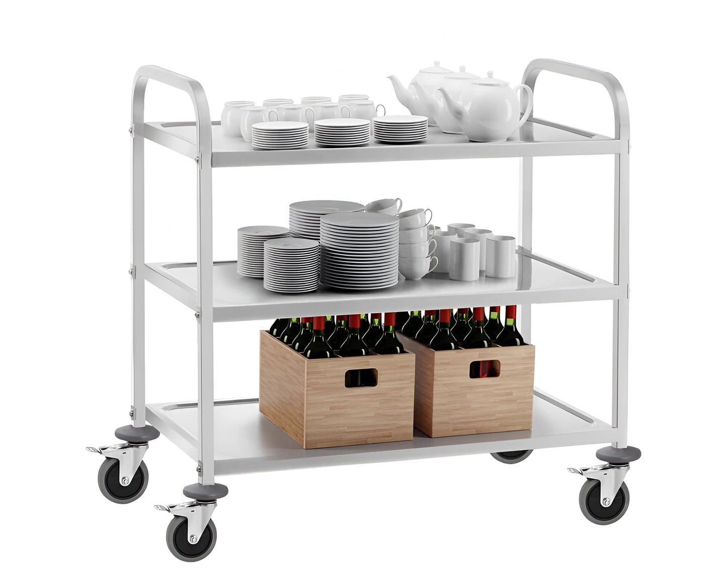 3-Tier Stainless Steel Kitchen Trolley - Durable Storage Cart for Kitchen, Hotel, and Medical Use