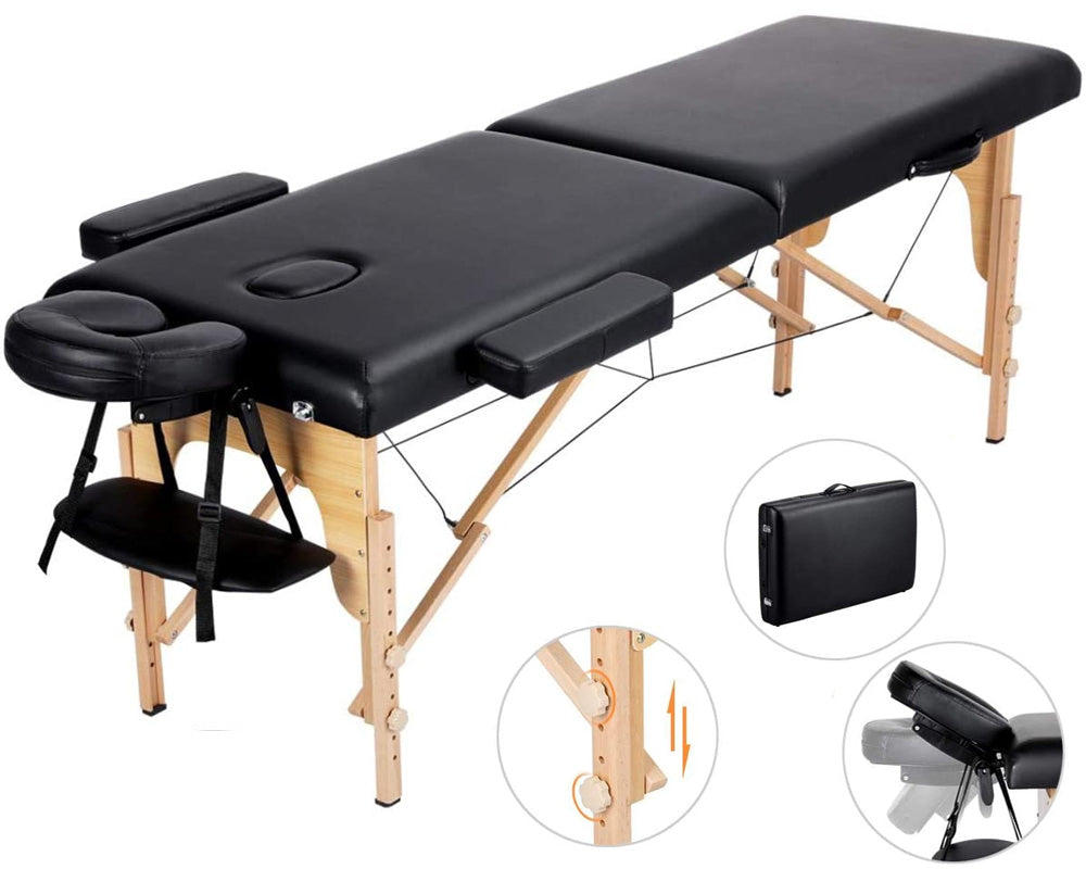 Massage Table 2 Sections Portable – Beech Frame Massage Table for Spa