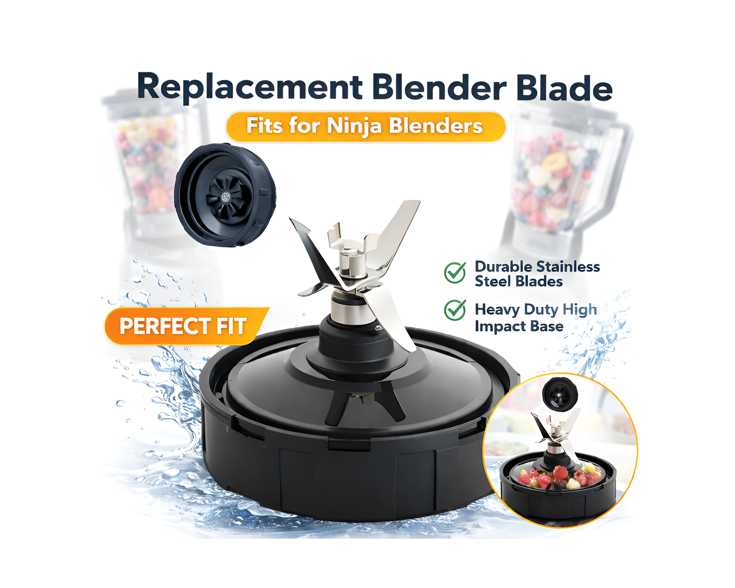 Ninja Blender Replacement Parts - Bottom Blade Assembly with 7 Fins for Nutri Ninja Auto iQ BL480, BL480D, BL482, BL456 Blenders (Female Fins Only)