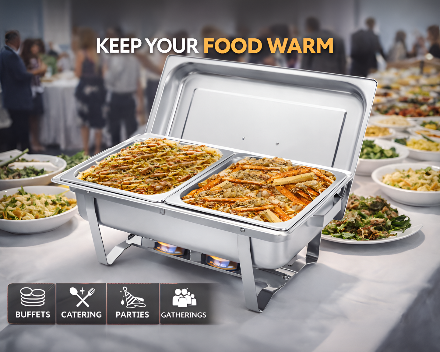 Chafing Dish 11L Stainless Steel Buffet Food Warmer Rectangular