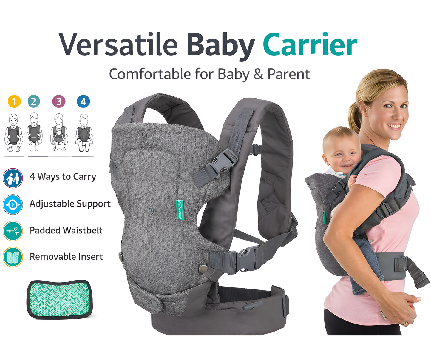 Grey Multi-Position Carry Harness with Adjustable Support and Padded Straps