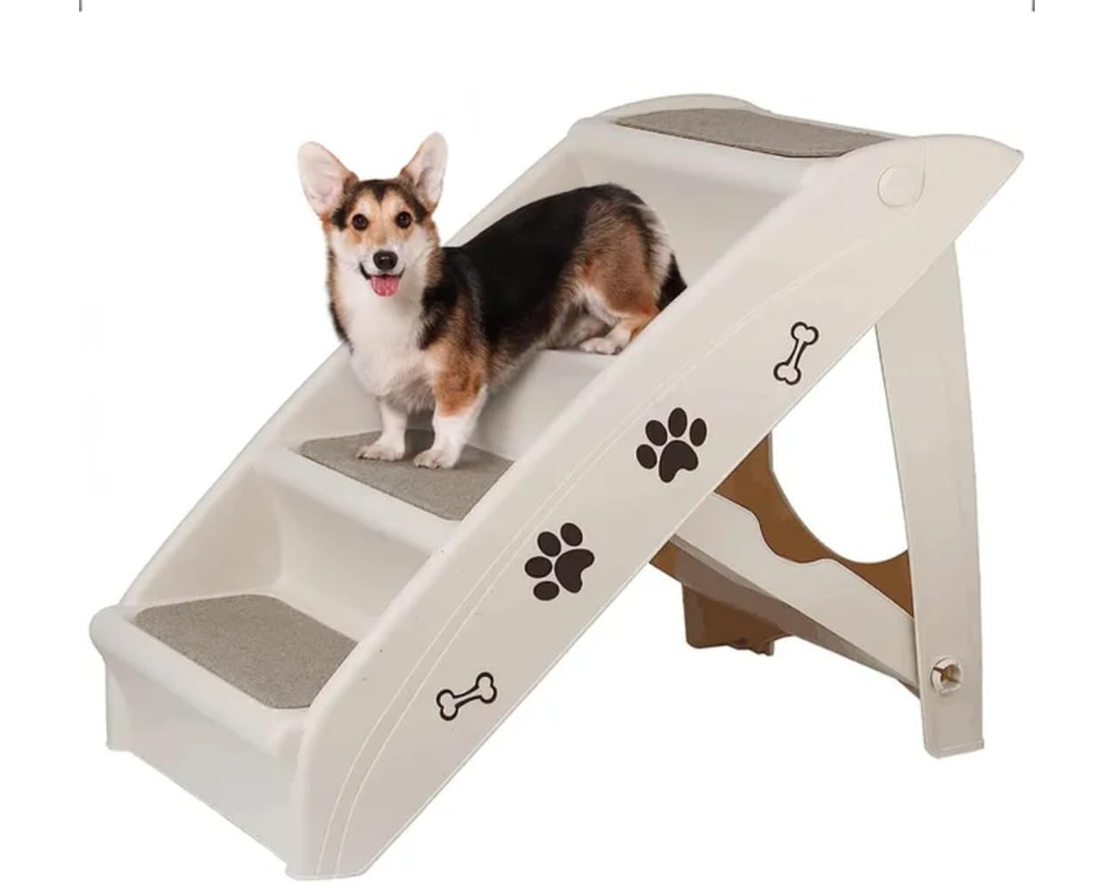 Pet Stairs 4 Steps for Dogs & Cats – Foldable Washable Pet Stairs