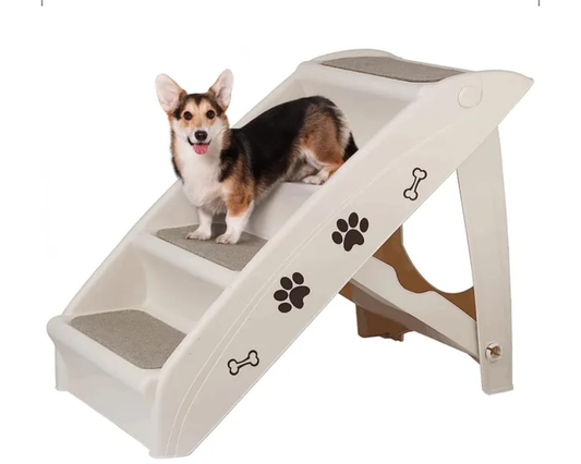 Pet Stairs 4 Steps for Dogs & Cats – Foldable Washable Pet Stairs