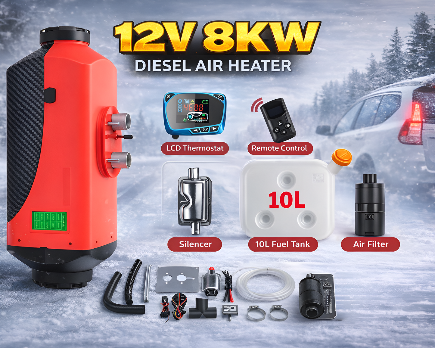 Diesel Air Heater 8KW 12V Parking Heater with LCD Monitor Remote 10L Tank