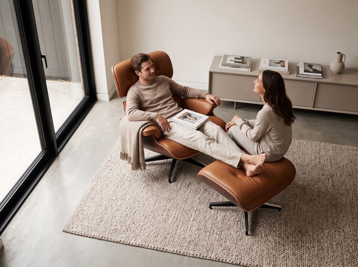 Luxurious Living Replica Leather Lounge Chair & Ottoman
