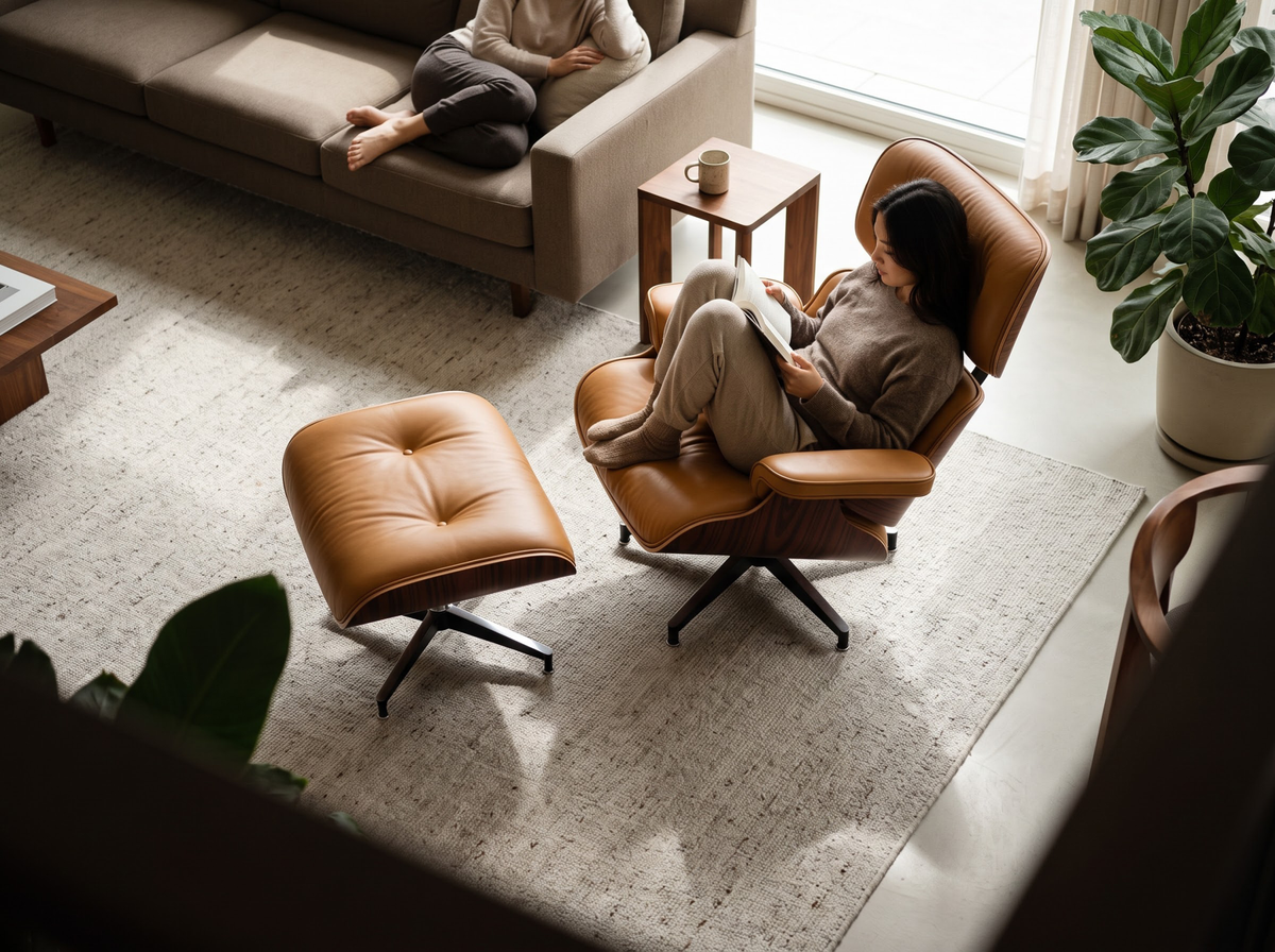 Luxurious Living Replica Leather Lounge Chair & Ottoman