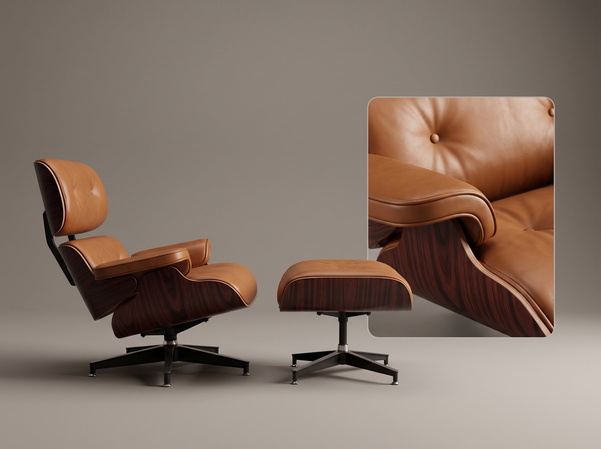 Luxurious Living Replica Leather Lounge Chair & Ottoman