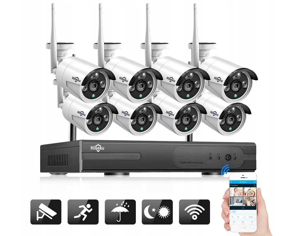 Hiseeu 2K Wireless Security Camera System Outdoor/Indoor 8 CH NVR Kit - 8Pcs 3MP WiFi Surveillance Camera for Home, Night Vision, Waterproof Bullet Camera, Motion Detection