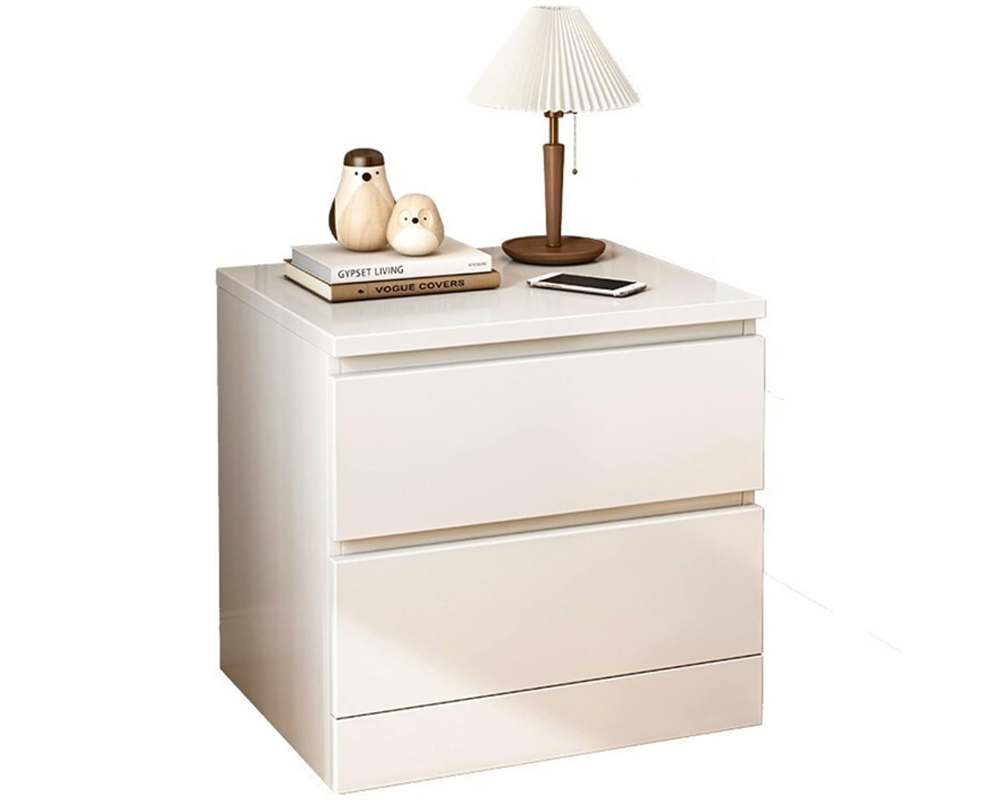 Bedside Table White– Minimalist Bedside Table with 2 Drawers for Small Spaces (45cm)