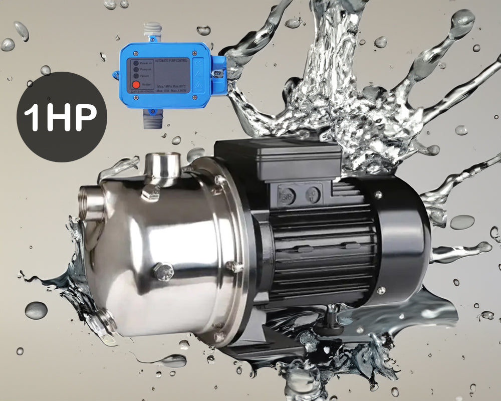 BJZ100E - Stainless Steel Jet Pump for Large Homes – 1 HP Power, Automatic Pressure Control