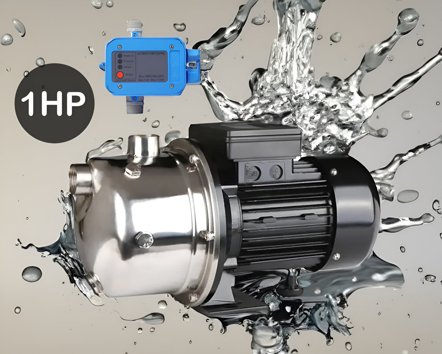 BJZ100E - Stainless Steel Jet Pump for Large Homes – 1 HP Power, Automatic Pressure Control