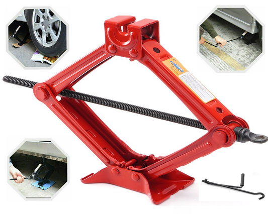 Car Jack Heavy Duty - 2 Ton Scissor Jack for Auto Tire Change Red Steel