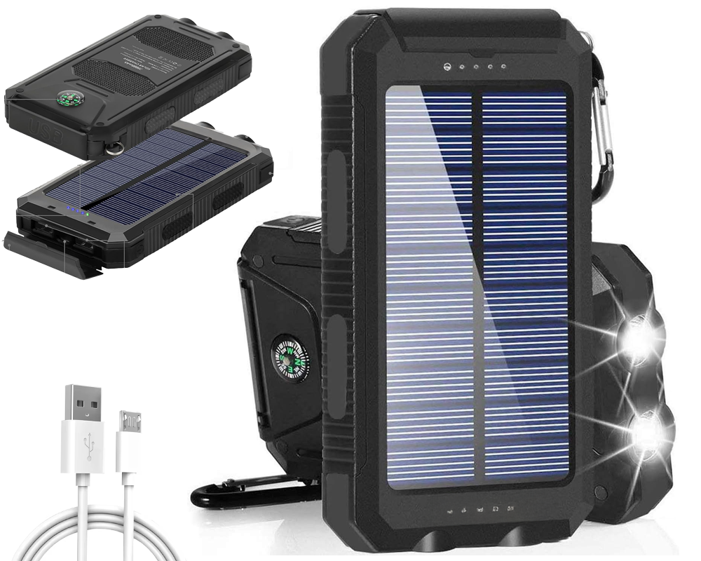 Orange Outdoor Solar Charger 20000mAh LED Lighting Waterproof Mobile Power Bank