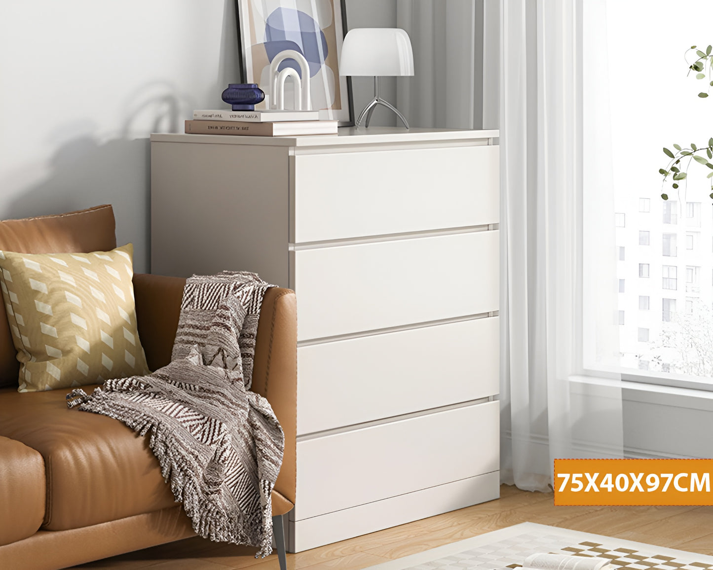 Tall Boy - Modern Tall Boy Bedside Table Storage Unit with 4 Drawers