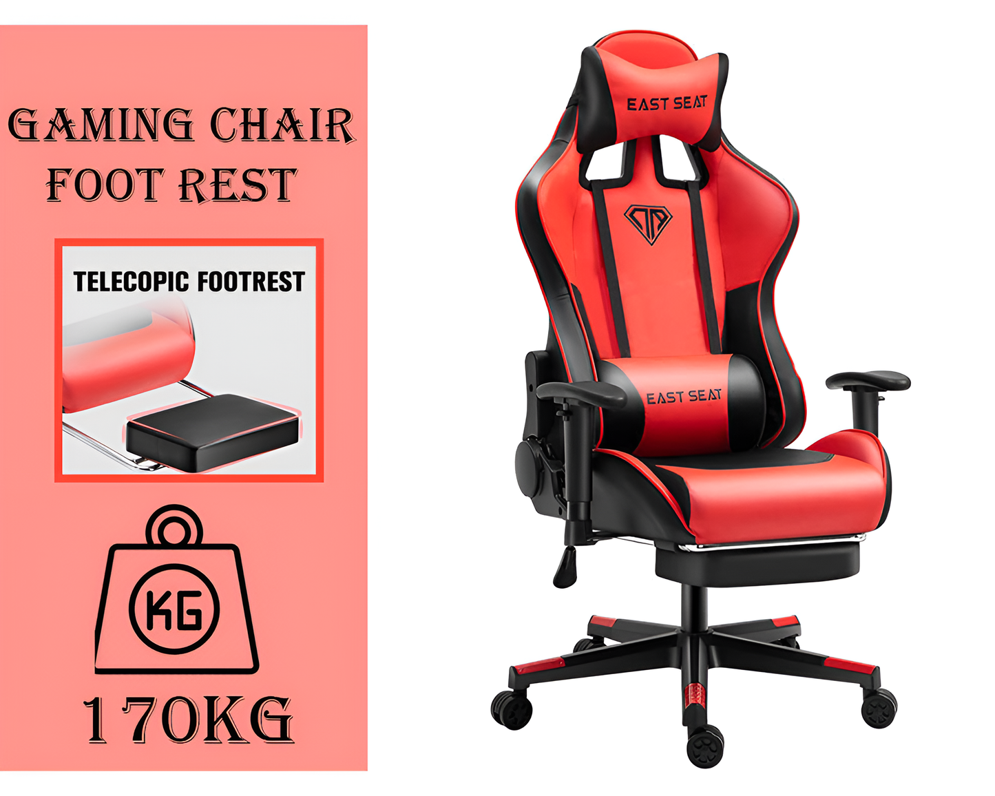 Gaming Chair - Ergonomic Reclining Gaming Chair with Footrest