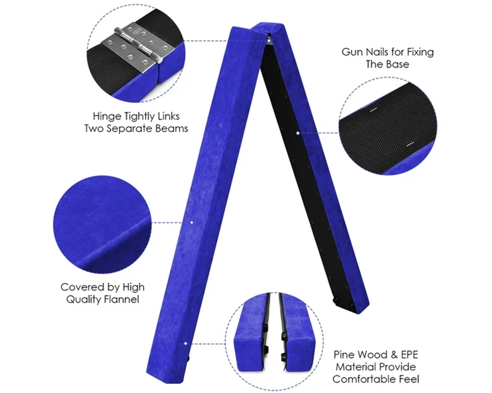 2.1M (6.9Ft) Gymnastics Folding Balance Beam – Sleek Black Synthetic Suede Balance Beam for Home Practice