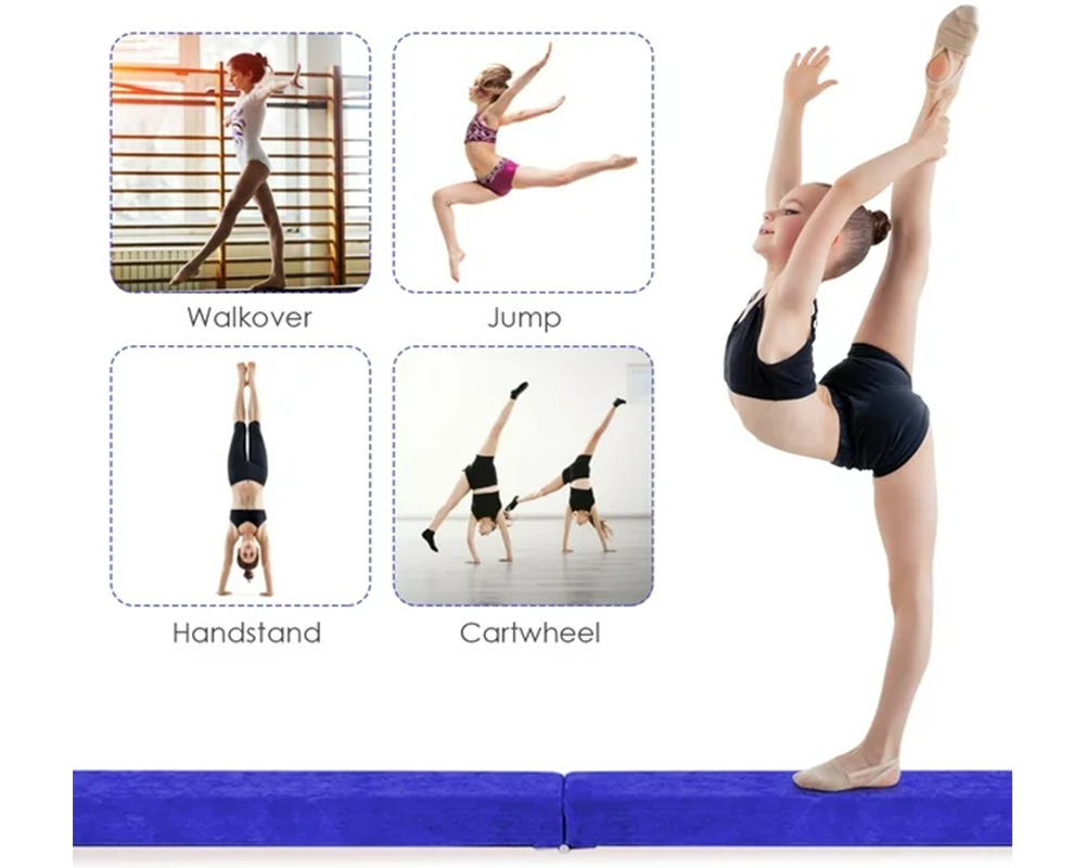 2.1M (6.9Ft) Gymnastics Folding Balance Beam – Sleek Black Synthetic Suede Balance Beam for Home Practice