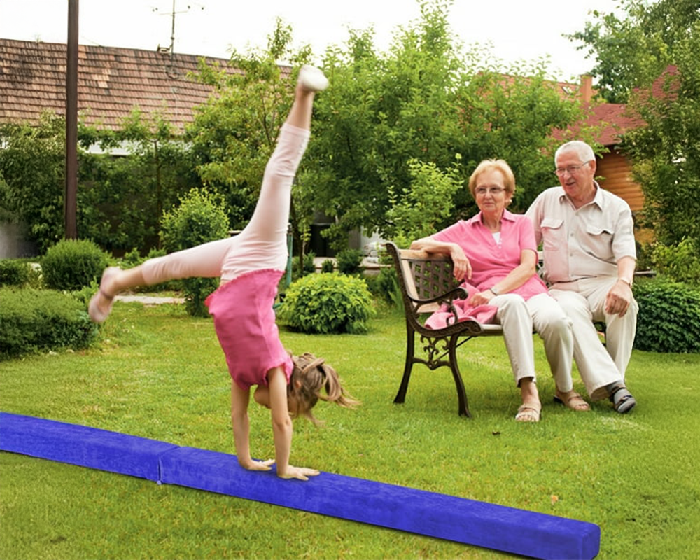 2.1M (6.9Ft) Gymnastics Folding Balance Beam – Sleek Black Synthetic Suede Balance Beam for Home Practice
