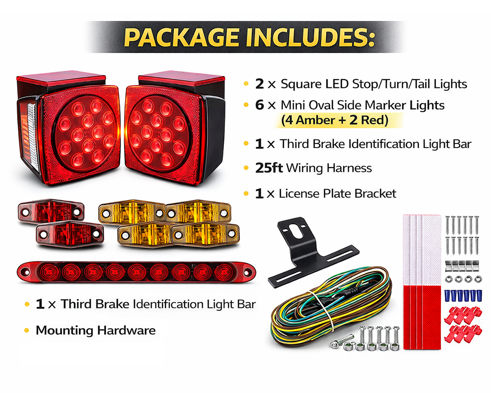 LED Trailer Light Kit 12V Waterproof Submersible Trailer Tail Light Set