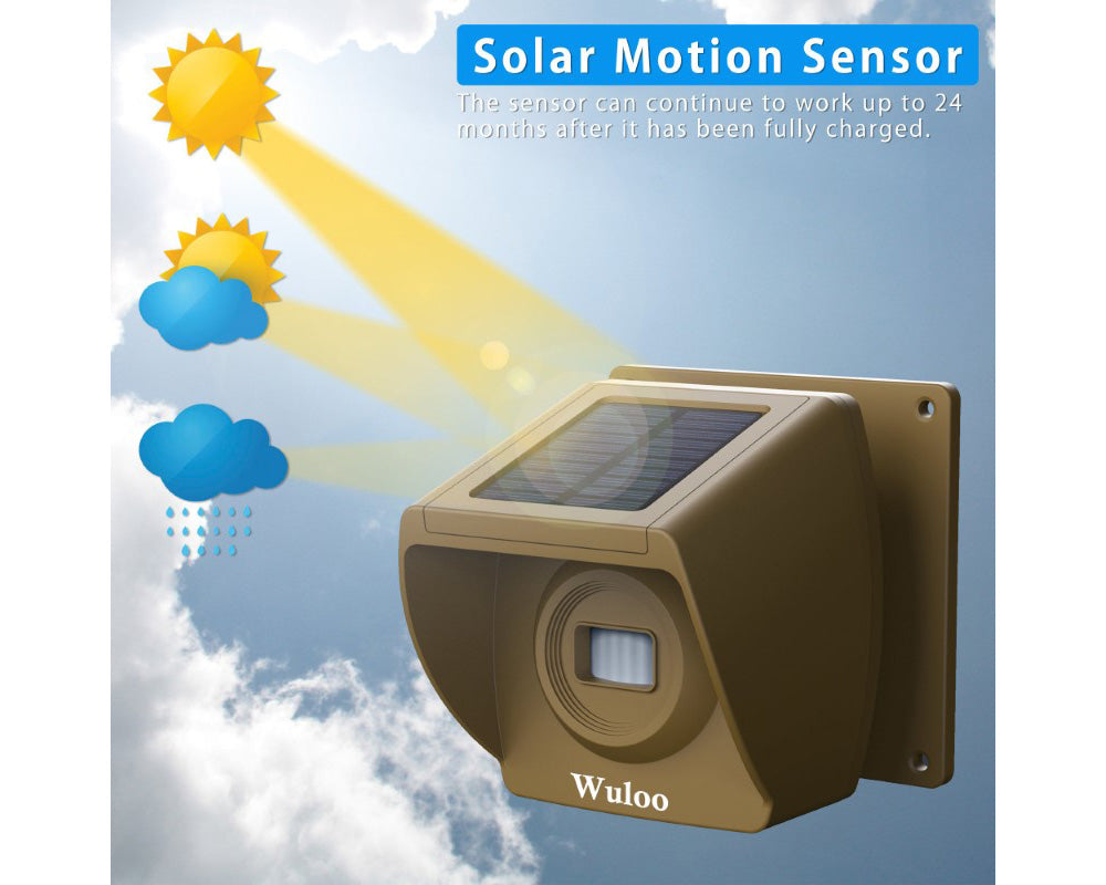 Wuloo Solar Wireless Driveway Alarm System (1 Sensor + 1 Receiver, Brown) – Motion Detection, Expandable, Weatherproof