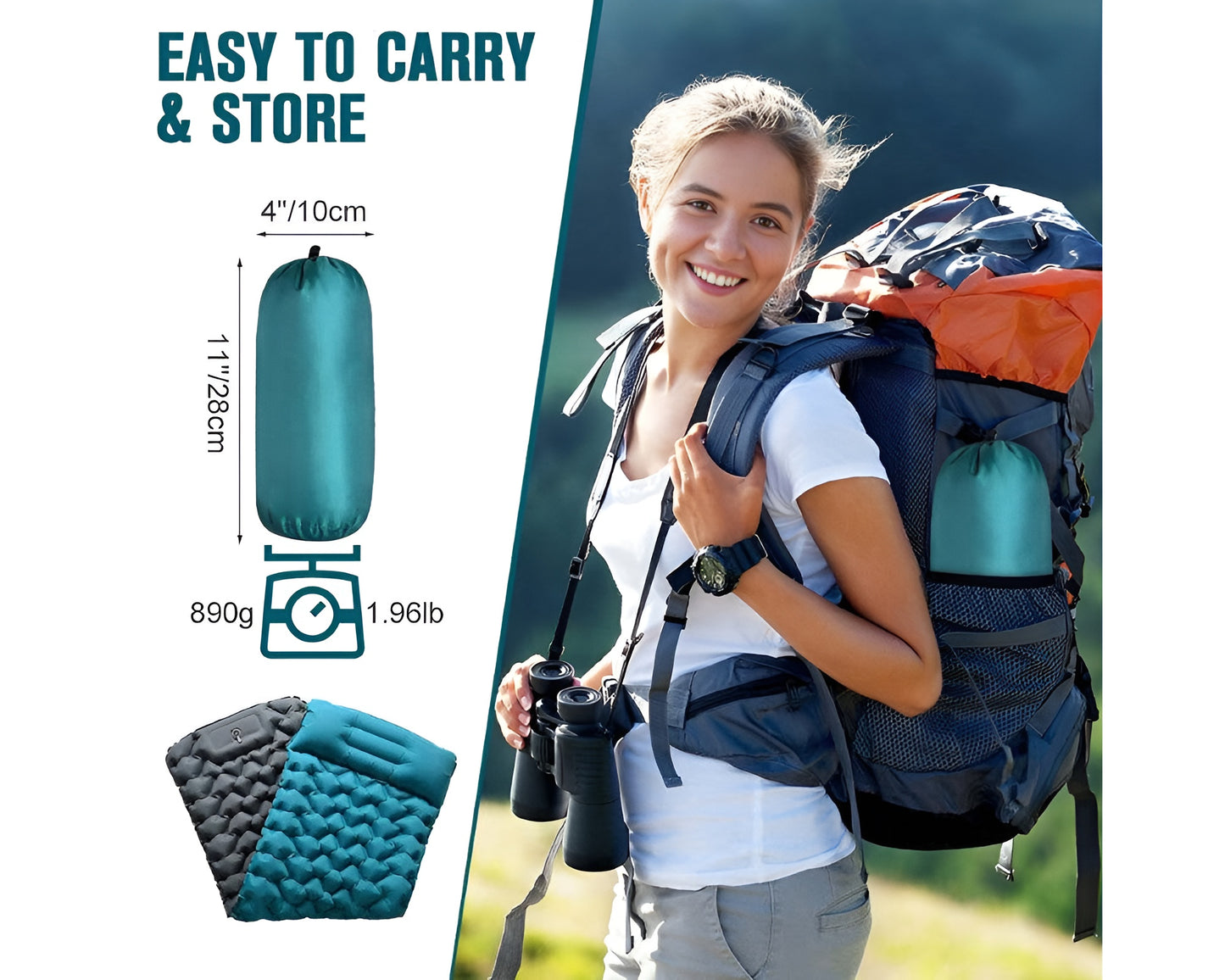 Car Air Mattres Self-Inflating Camping Pad - Ultralight Air Mattress for 2, Extra Thick, Connectable, with Built-In Foot Pump - Ideal for Backpacking, Hiking, and Camping