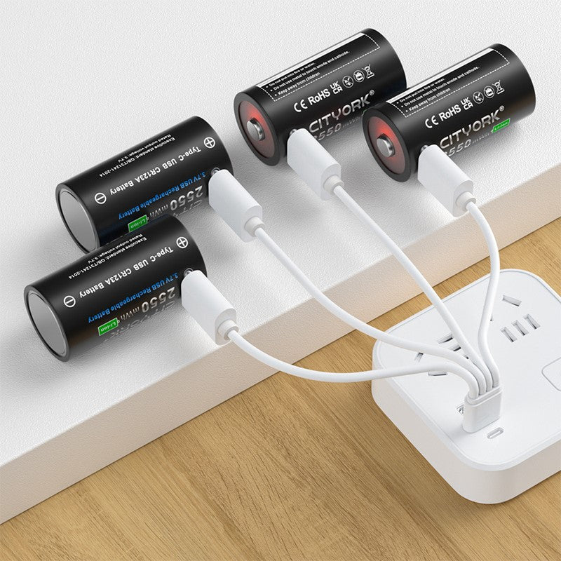 CR123A Battery – 4-Pack Rechargeable Lithium Batteries with USB Type-C Charging Cable