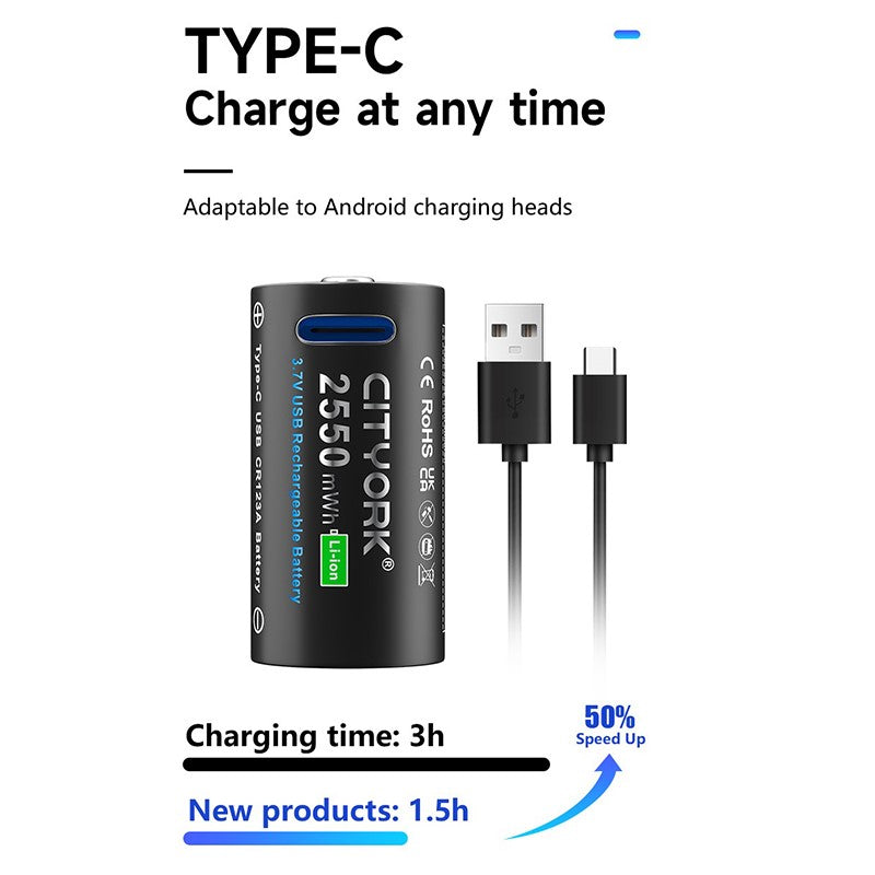CR123A Battery – 4-Pack Rechargeable Lithium Batteries with USB Type-C Charging Cable