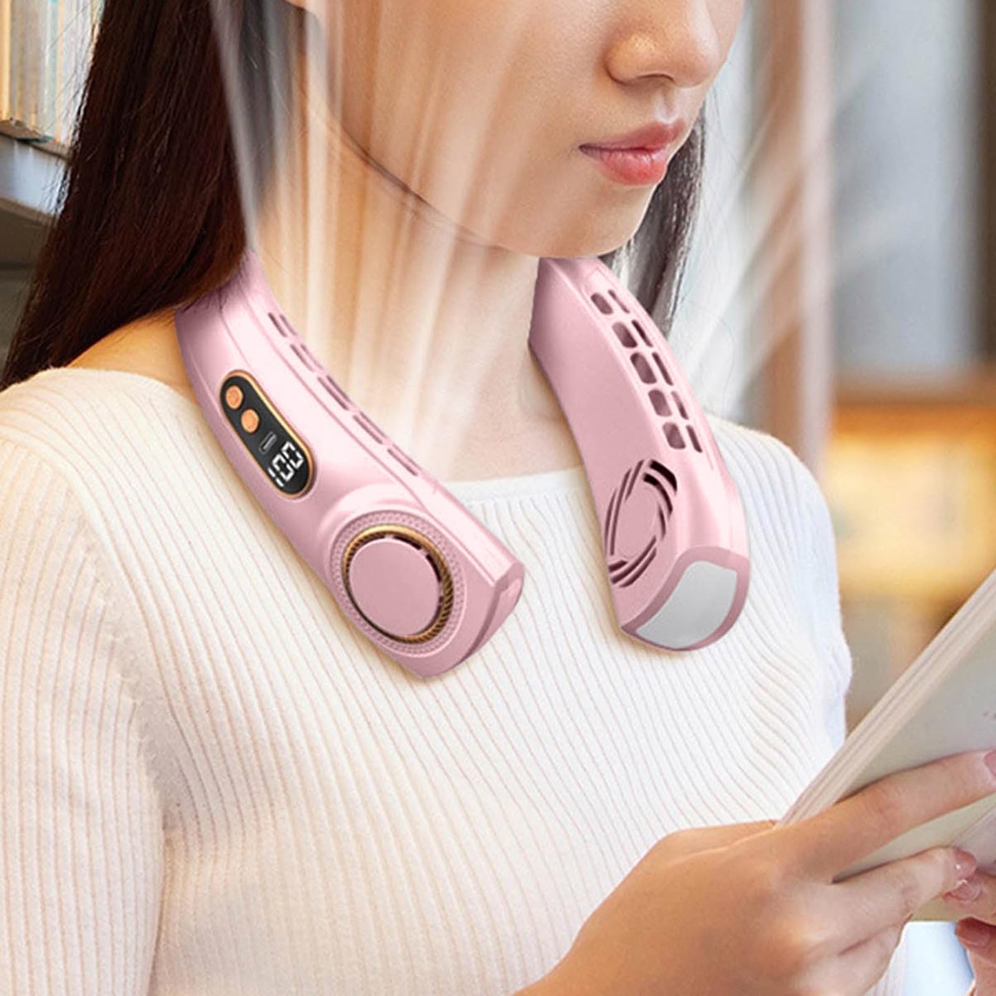USB-Powered Wearable Neck Fan with 360° Cooling and 5 Adjustable Speeds