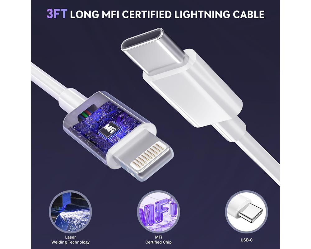 iPhone Fast Charger, 20W Adapter with 1m USB-C to Lightning Cable Compatible with iPhone 14/13/12/11/X/9, iPad, AirPods