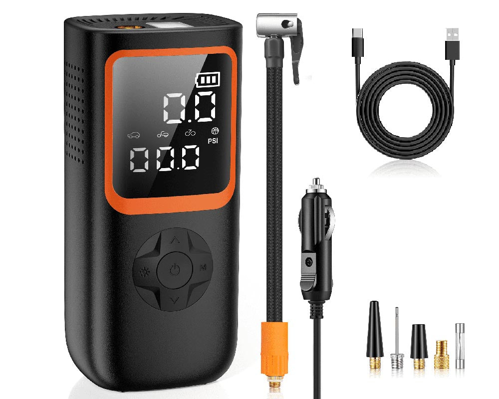 18000mAh Cordless Tire Inflator Portable Air Compressor – 150 PSI Air Pump with Automatic Shutoff, Rechargeable Battery, 12V DC, and LED Light