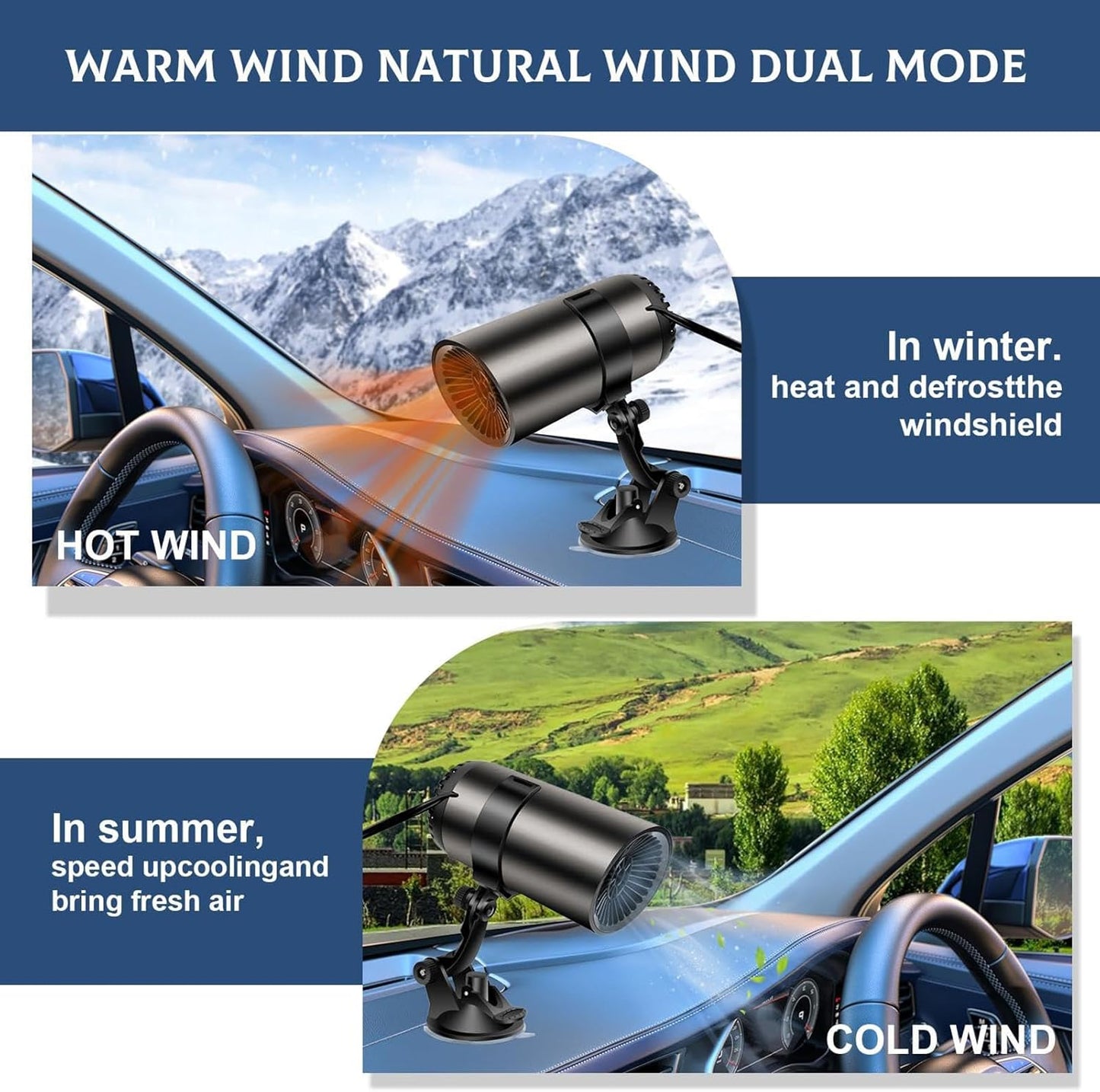 12V Portable Car Heater and Defroster with Suction Holder