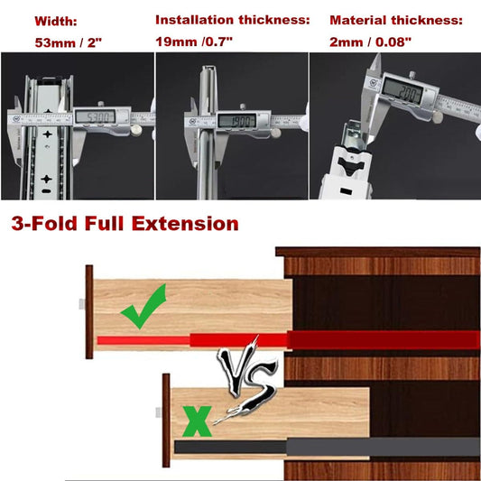 1100MM Heavy Duty Drawer Slides with Ball Bearings DIY Tool Box Locking Track Rails – Full Extension Drawer Runners, 10" to 60" (44 inch Size)
