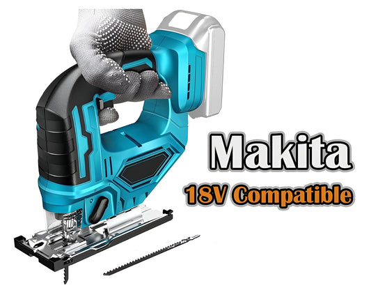 Battery Jigsaw Compatible with Makita 18V - 750W Cordless Jigsaw with LED Light, 45° Bevel Cuts, 1-Position Orbital Adjustment (Without Battery)