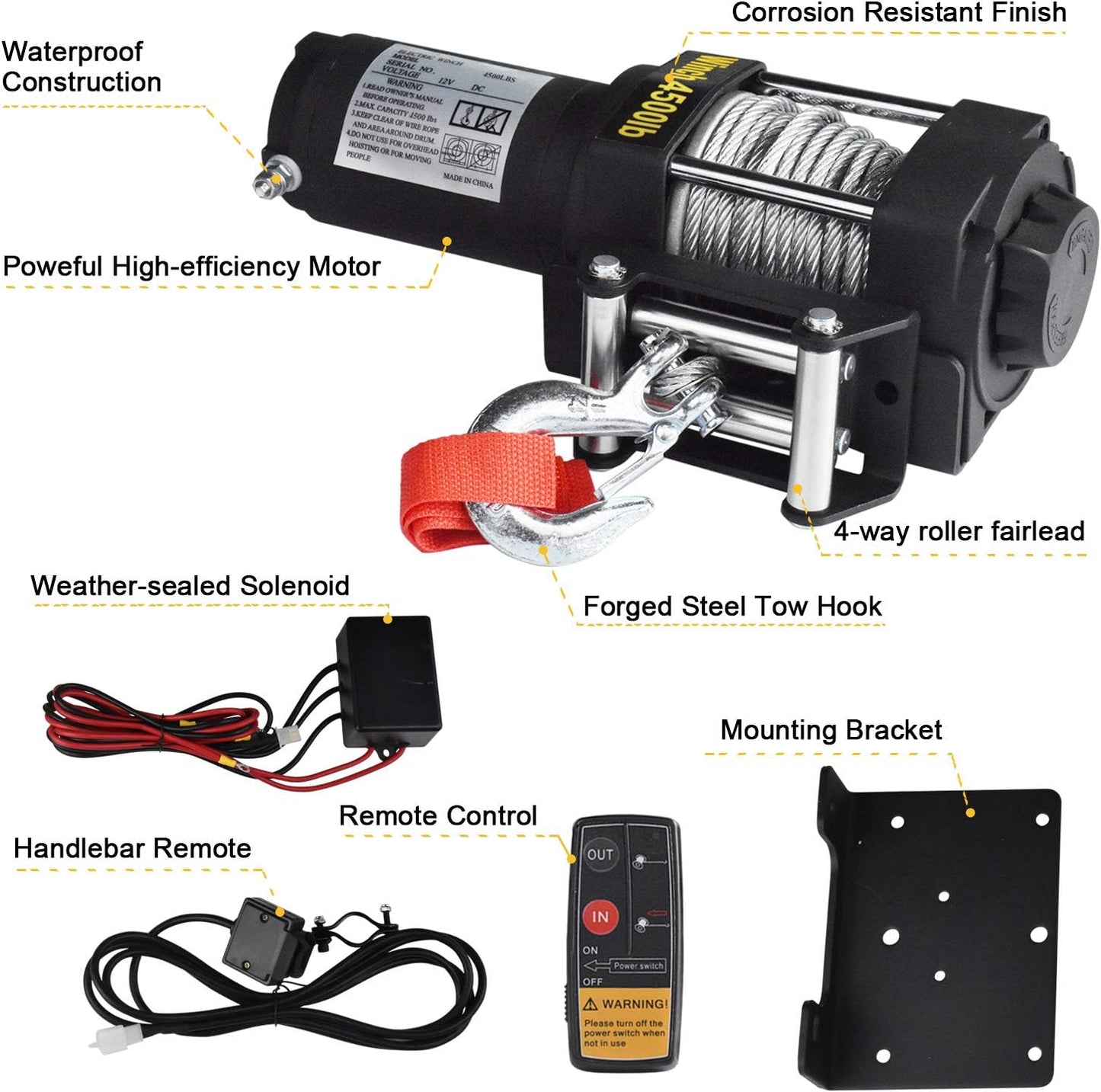 Electric Winch 12V 4500lbs – Waterproof ATV UTV Towing Electric Winch