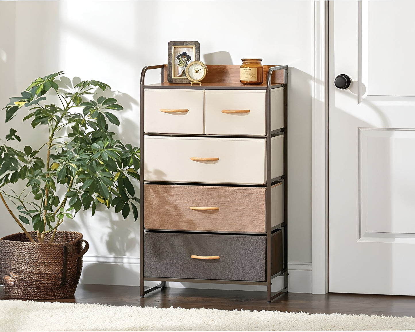 Fabric Chest of 5 Drawers – Compact Storage Organizer for Bedroom or Closet