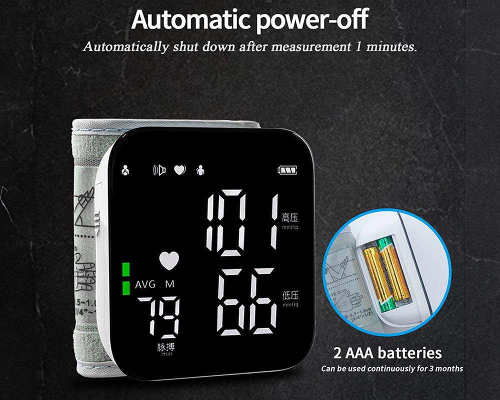 Automatic Wrist Blood Pressure Monitor with Adjustable Cuff - Digital Heart Rate Monitor with Large LCD Talking Display for Home & Travel
