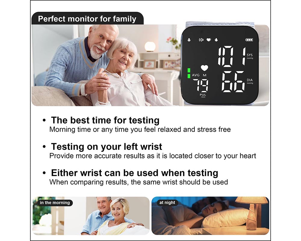 Automatic Wrist Blood Pressure Monitor with Adjustable Cuff - Digital Heart Rate Monitor with Large LCD Talking Display for Home & Travel