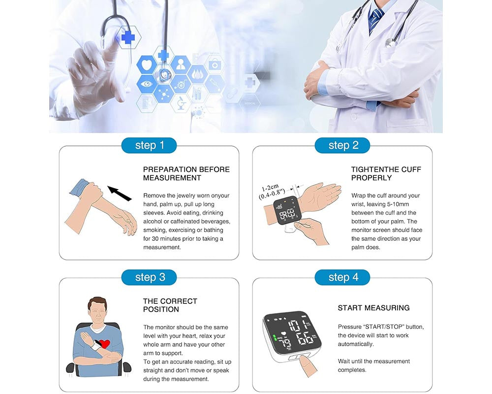 Automatic Wrist Blood Pressure Monitor with Adjustable Cuff - Digital Heart Rate Monitor with Large LCD Talking Display for Home & Travel