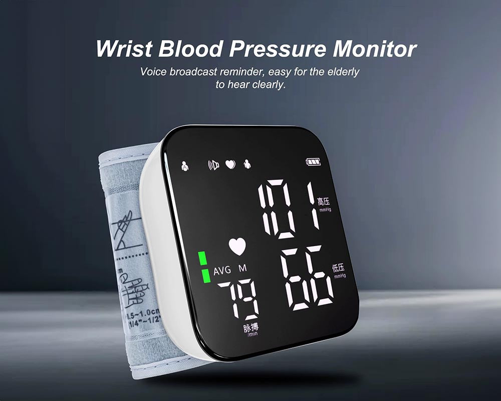 Automatic Wrist Blood Pressure Monitor with Adjustable Cuff - Digital Heart Rate Monitor with Large LCD Talking Display for Home & Travel