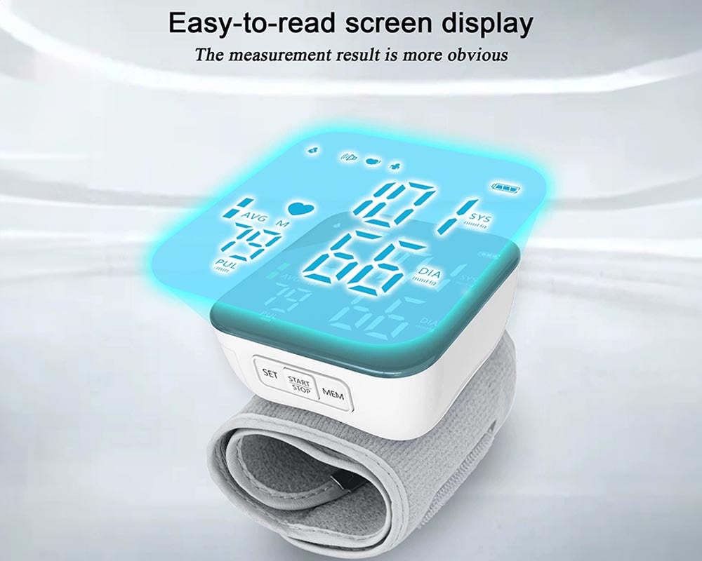 Automatic Wrist Blood Pressure Monitor with Adjustable Cuff - Digital Heart Rate Monitor with Large LCD Talking Display for Home & Travel