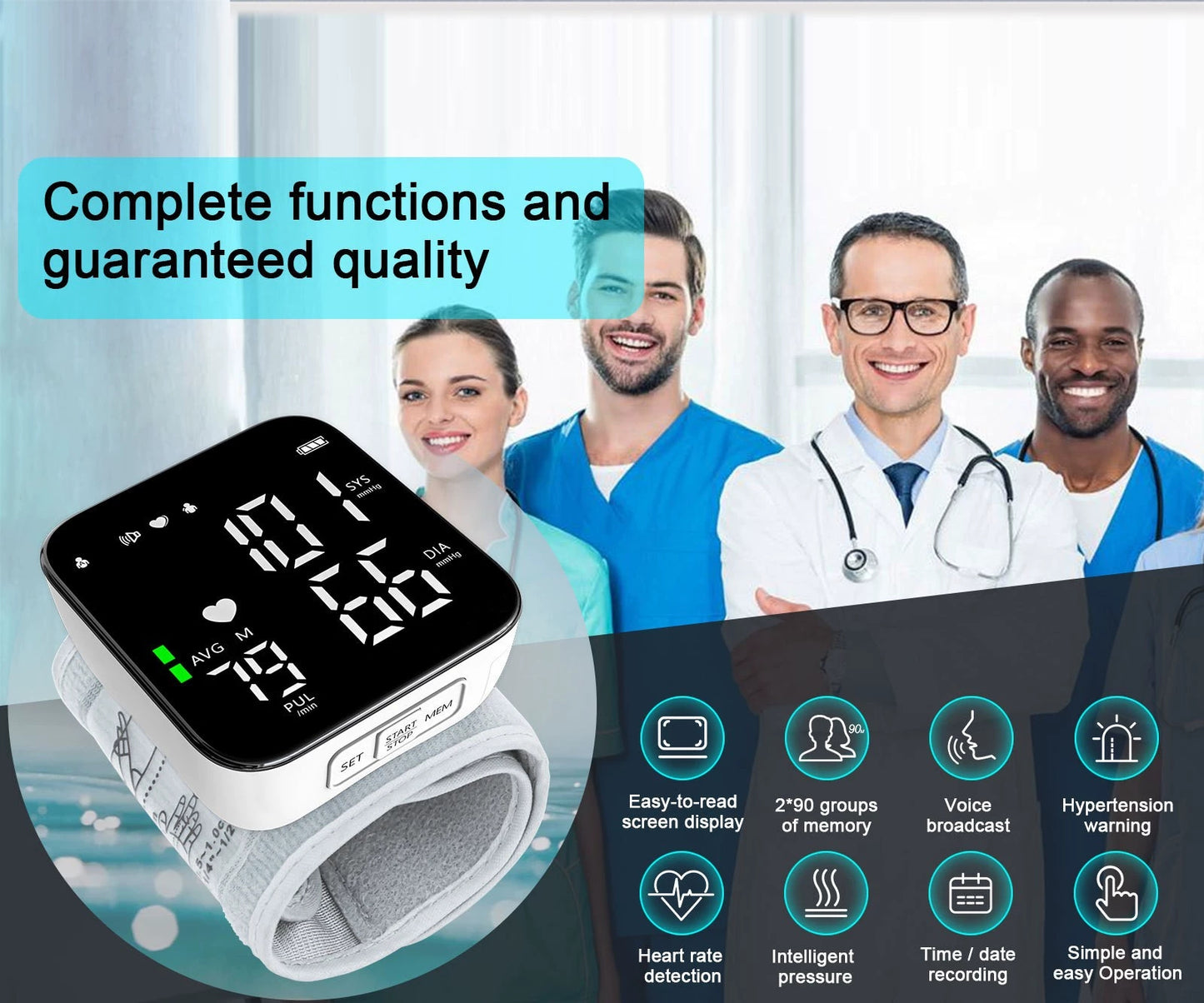 Automatic Wrist Blood Pressure Monitor with Adjustable Cuff - Digital Heart Rate Monitor with Large LCD Talking Display for Home & Travel