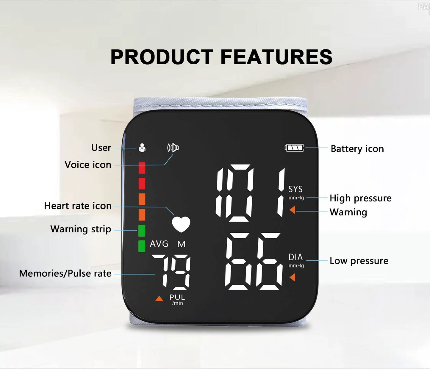 Automatic Wrist Blood Pressure Monitor with Adjustable Cuff - Digital Heart Rate Monitor with Large LCD Talking Display for Home & Travel