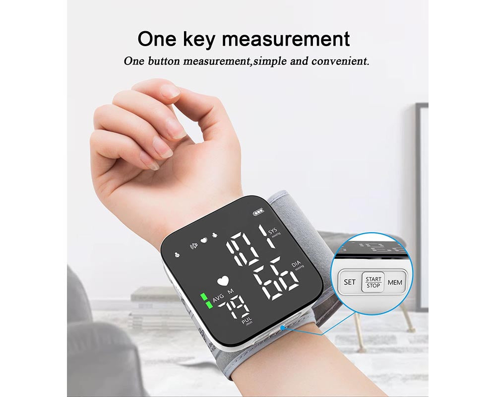 Automatic Wrist Blood Pressure Monitor with Adjustable Cuff - Digital Heart Rate Monitor with Large LCD Talking Display for Home & Travel