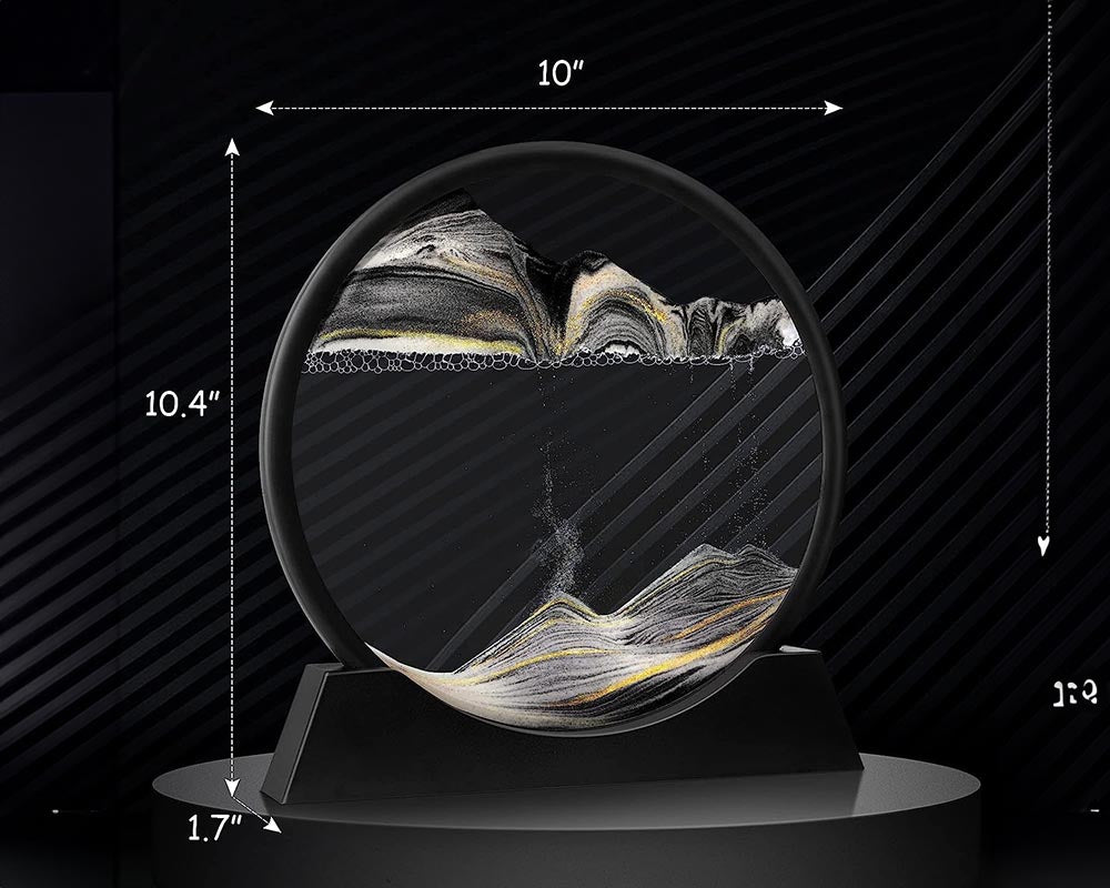 3D Moving Sand Art Picture Liquid Motion - Falling Sand Art Decor, Rotary Glass Sand Art Frame Display (Black, 7")