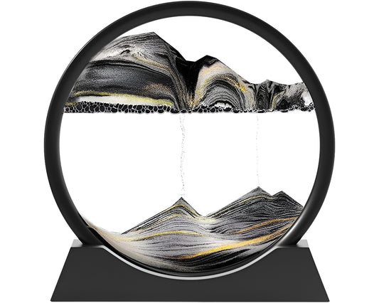 3D Moving Sand Art Picture Liquid Motion - Falling Sand Art Decor, Rotary Glass Sand Art Frame Display (Black, 7")