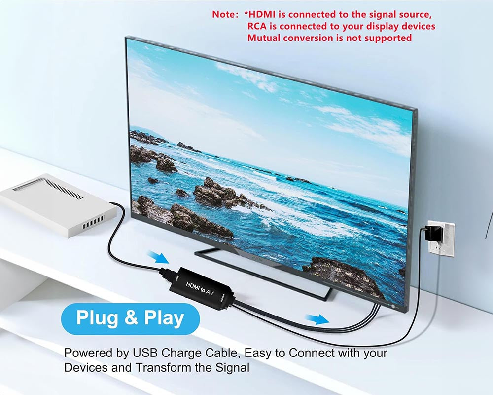 HDMI to AV Converter - HDMI to Video Audio Adapter (Supports PAL/NTSC) Compatible with Roku Streaming Stick, Fire Stick, Apple TV, DVD Players, Blu-ray Players, HD