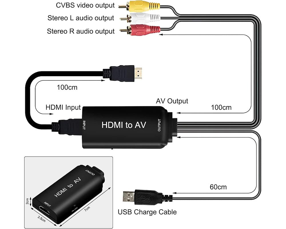 HDMI to AV Converter - HDMI to Video Audio Adapter (Supports PAL/NTSC) Compatible with Roku Streaming Stick, Fire Stick, Apple TV, DVD Players, Blu-ray Players, HD