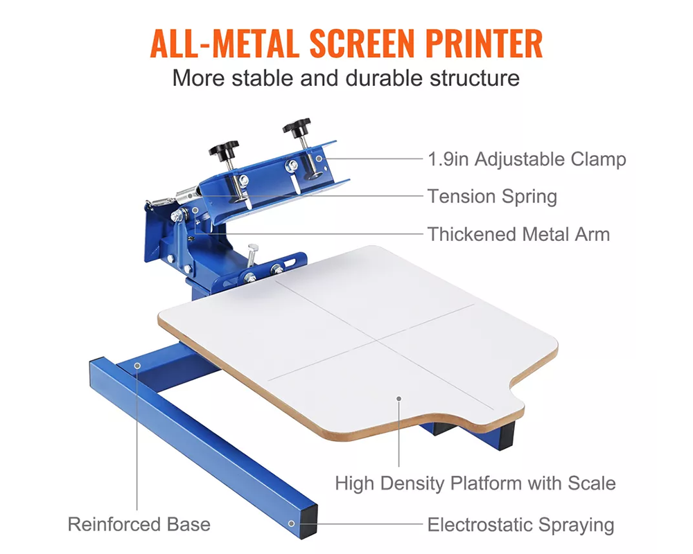 Screen Printing Machine, 1 Color 1 Station Silk Screen Printing Press, 21.2x17.7in / 54x45cm Screen Printing Press, Double-Layer Positioning Pallet, Adjustable Tension for T-Shirt DIY Printing