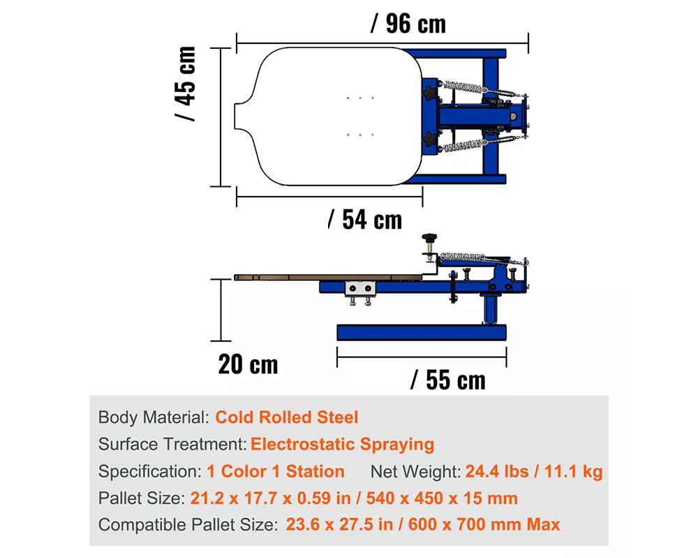Screen Printing Machine, 1 Color 1 Station Silk Screen Printing Press, 21.2x17.7in / 54x45cm Screen Printing Press, Double-Layer Positioning Pallet, Adjustable Tension for T-Shirt DIY Printing